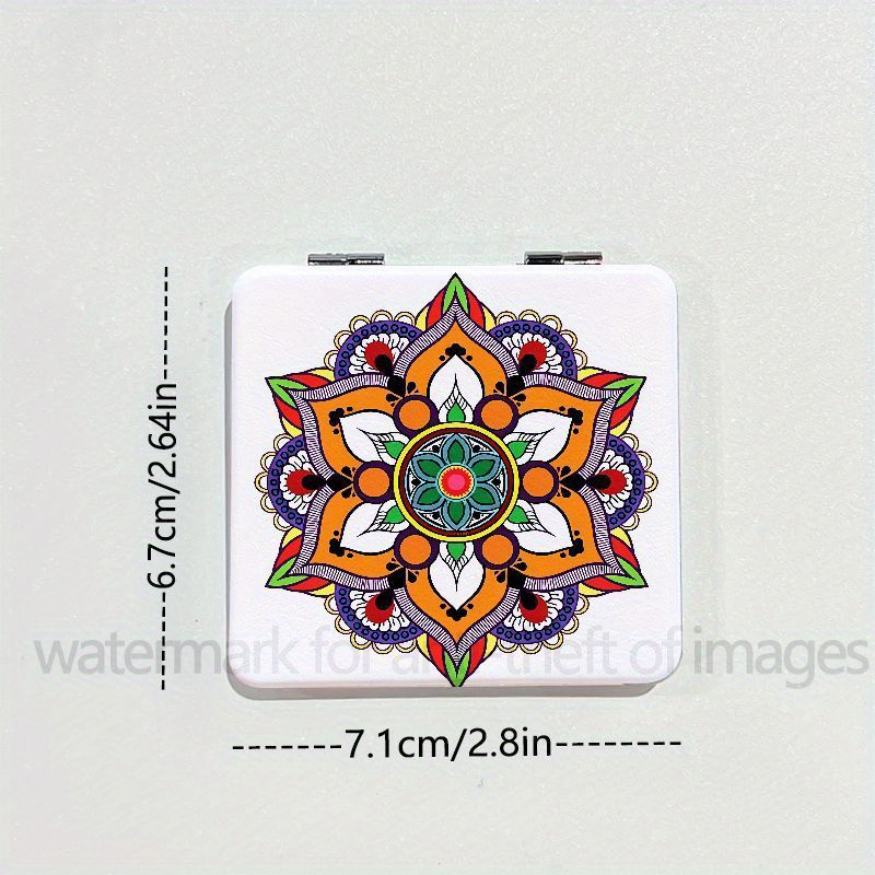 Mandala Pattern Compact Mirror - Double-Sided Folding Pocket Mirror