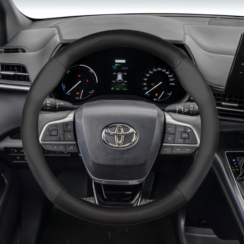 TEMU Carbon Fiber Texture Steering Wheel Cover For , 37-38.5cm/14.56-15.16in Round, Matte Carbon Fiber Texture With Leather , Perforated Breathable