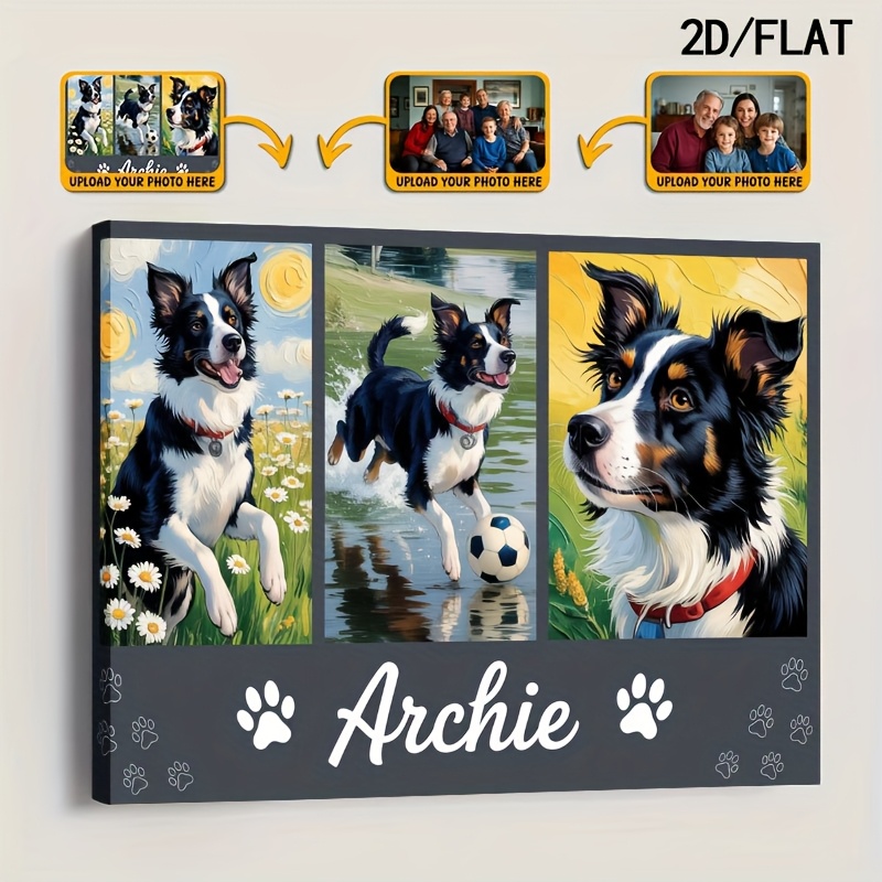 TEMU Soccer Event 2026 - 2d Flat, 2d Flat, Customizable - Design A Textured Frame When Is Received - Canvas Print Of Collie In A 4-panel Collage