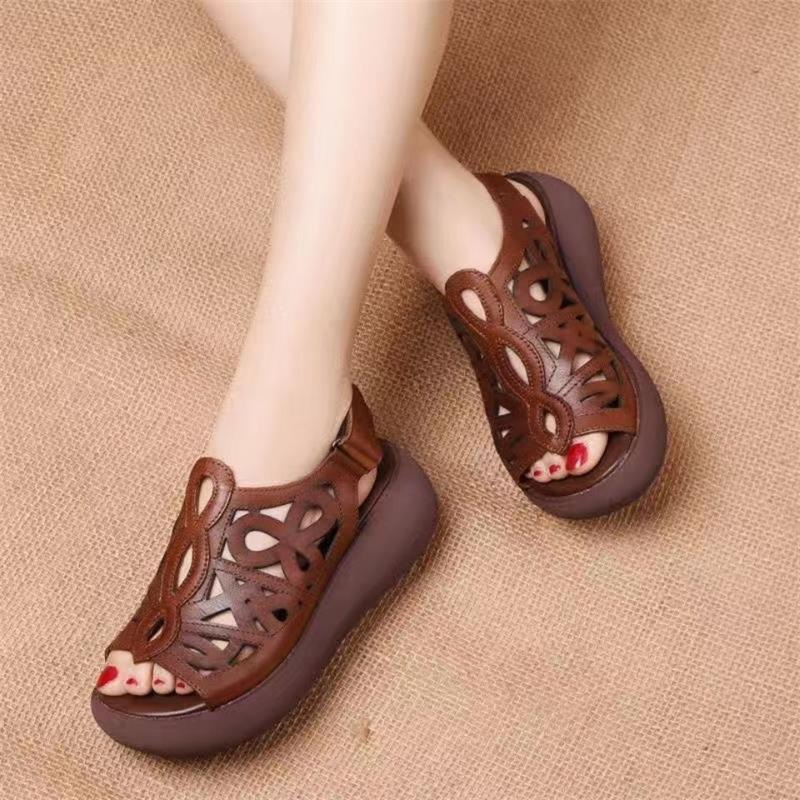 Image of Women's Vintage Hollow Platform Wedge Sandals, Ethnic-style Women's Shoes That Are Comfortable And Fatigue-free - For Summer Commuting, Daily And Beach Vacations, Breathable Fisherman Shoes With A