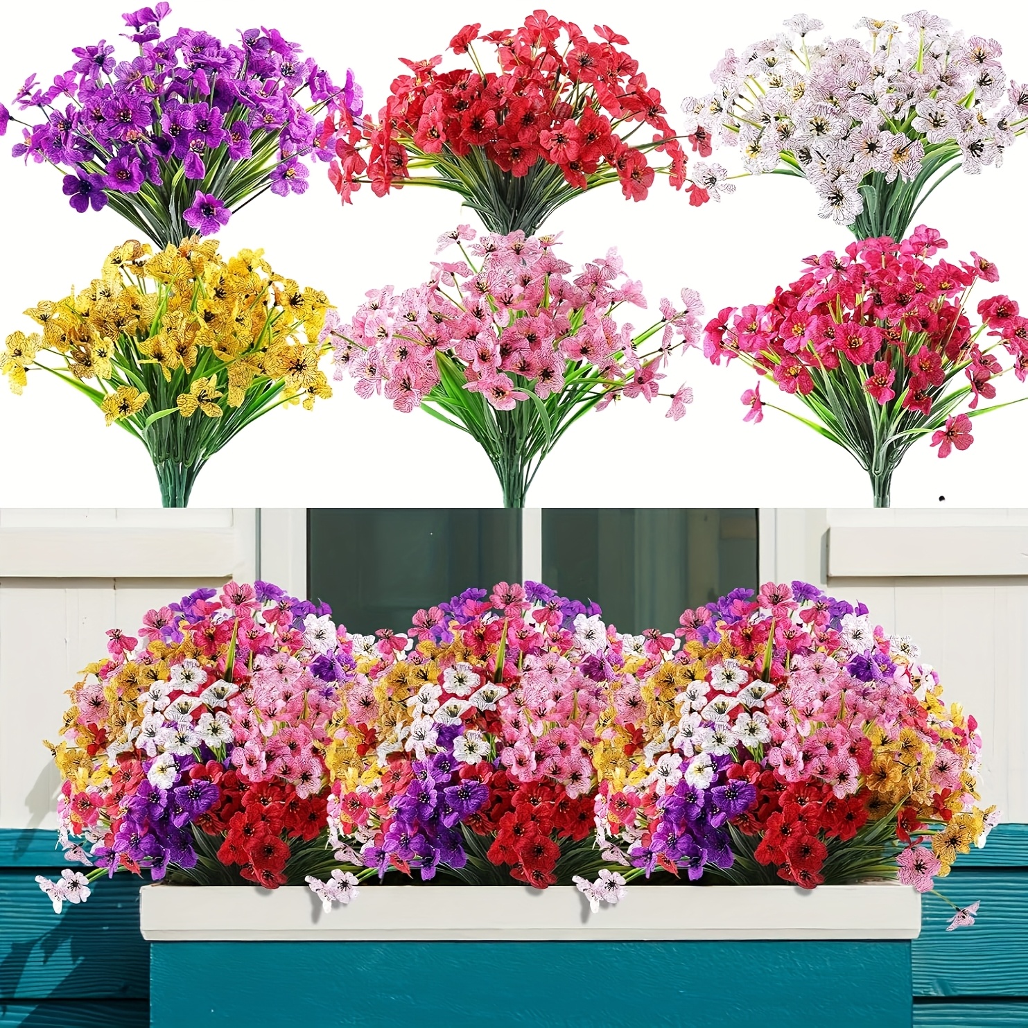 12 bunches of outdoor simulated sunflowers and violets with ultraviolet anti fading color mixed color suitable for gardens weddings festivals home decorations and indoor and outdoor hanging basket decorations uv resistant artificial flowers are