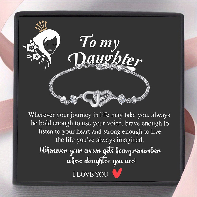 

Daughter Love Heart Bracelet - Perfect Birthday & Christmas Gift From Mom And Dad, Includes Gift Card With Message And Elegant Box