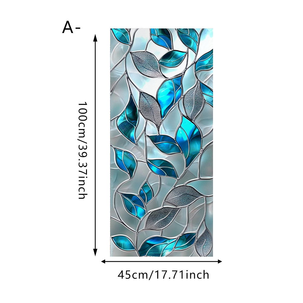 TEMU 1 Rolle statische, mattierte Sichtschutzfolie, 45CM x 100CM Gradient Blaues Weinrebenblatt Muster Design, Antistatische Adsorption, ohne Kleber,