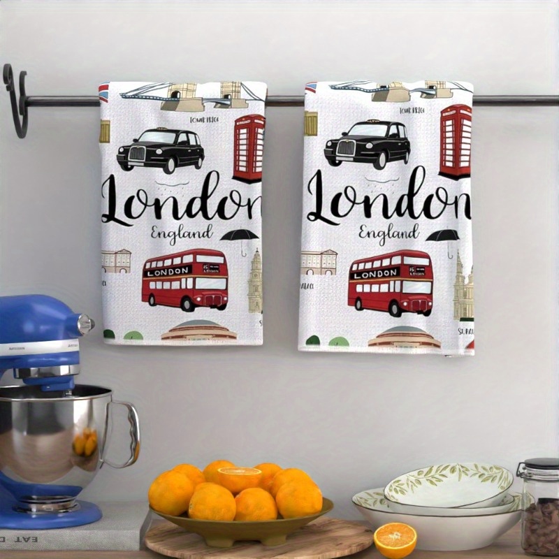 

2pcs London Icons Polyester Kitchen Towels, 18x26 Inches, Super Quick-dry, Contemporary Themed Bathroom & Gym Towels, Machine Washable, Home Decor Gift Idea