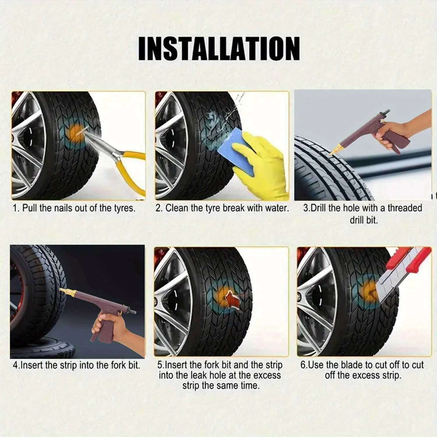 car tubeless tire wheel repair gun kit   rubber plugs mushroom plugs probes nozzles pliers and rubber valves a   solution for   tire repair   suitable for motorcycles motorcycle maintenance tire repair tools Product details 2