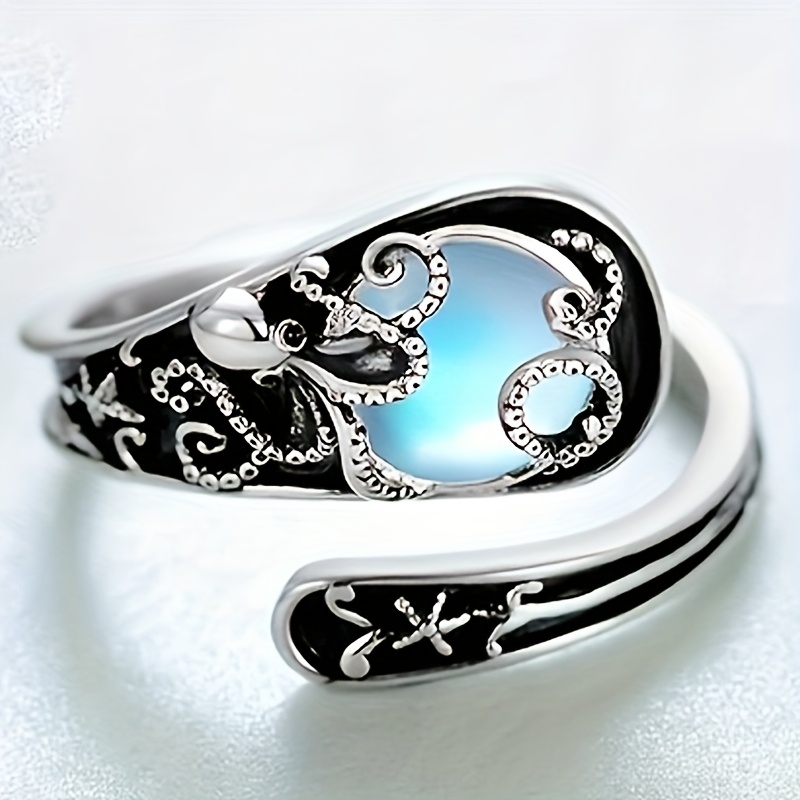 TEMU 1 Bague Ajustable avec Tentacules et Ventouses en Synthétique - Style Rétro, Adaptée à Toutes , Idéale pour Mariage, Cadeau ou Fête des Mères,