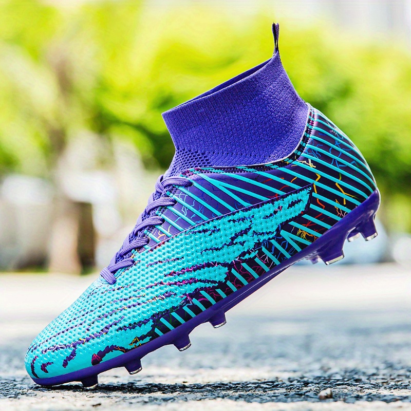 Chaussures De Football Homme Montantes – Crampons Professionnels Unisexe, Chaussures Foot Cuir Synthétique Lacets
