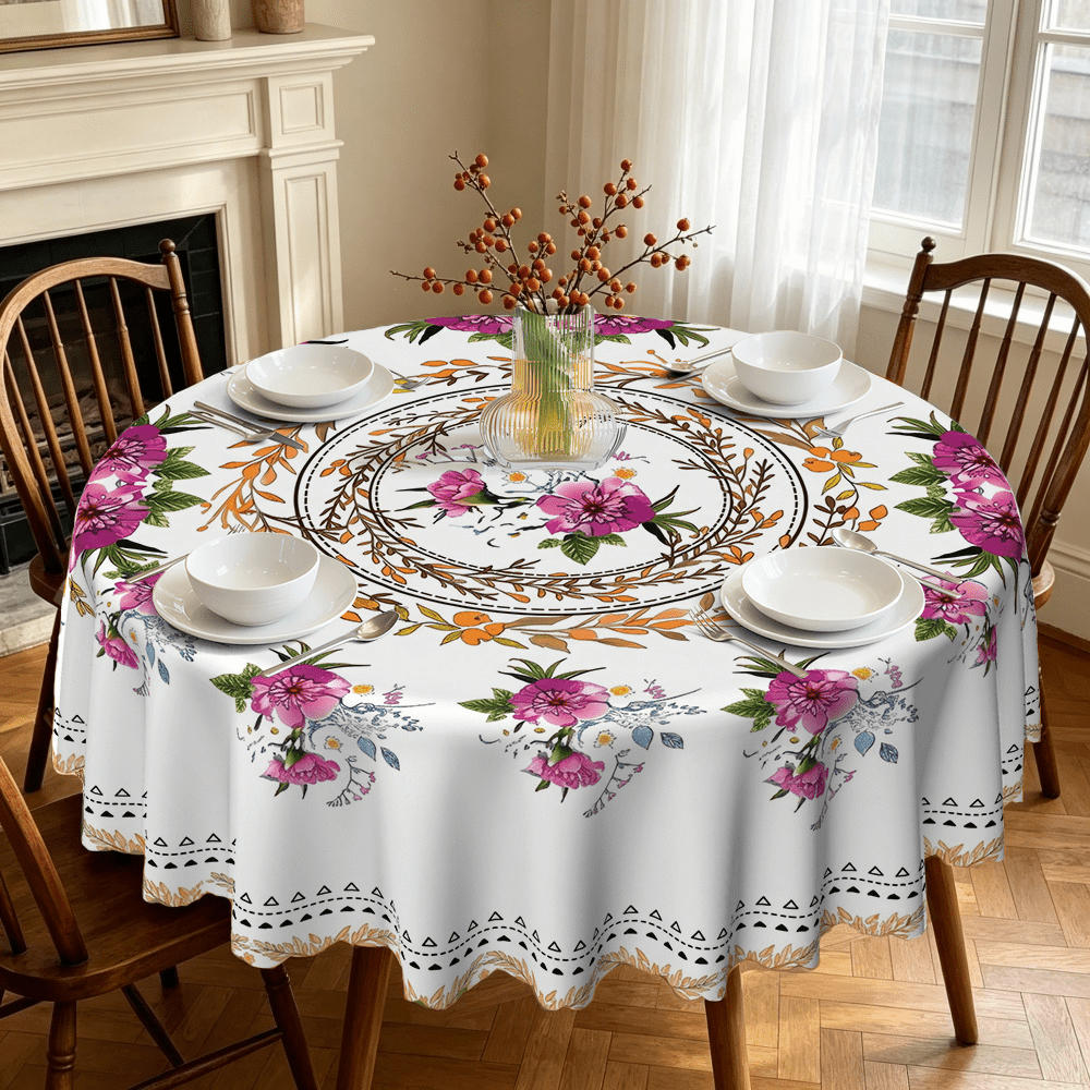 TEMU 1pc Vintage Pastoral Style Colorful Floral Print Tablecloth, Suitable For Indoor/outdoor Picnics, Outdoor Camping, Holiday Party Decorations,