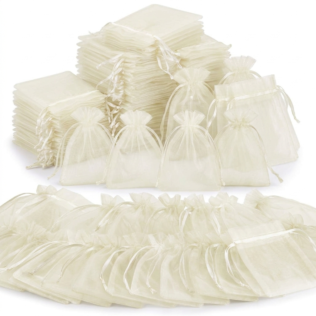 TEMU Gift For Her/him 98pcs Organza Gift Bags, Sheer Mesh Drawstring Jewelry Pouches, Favor Bags, Lightweight Reusable Storage Wraps For Wedding