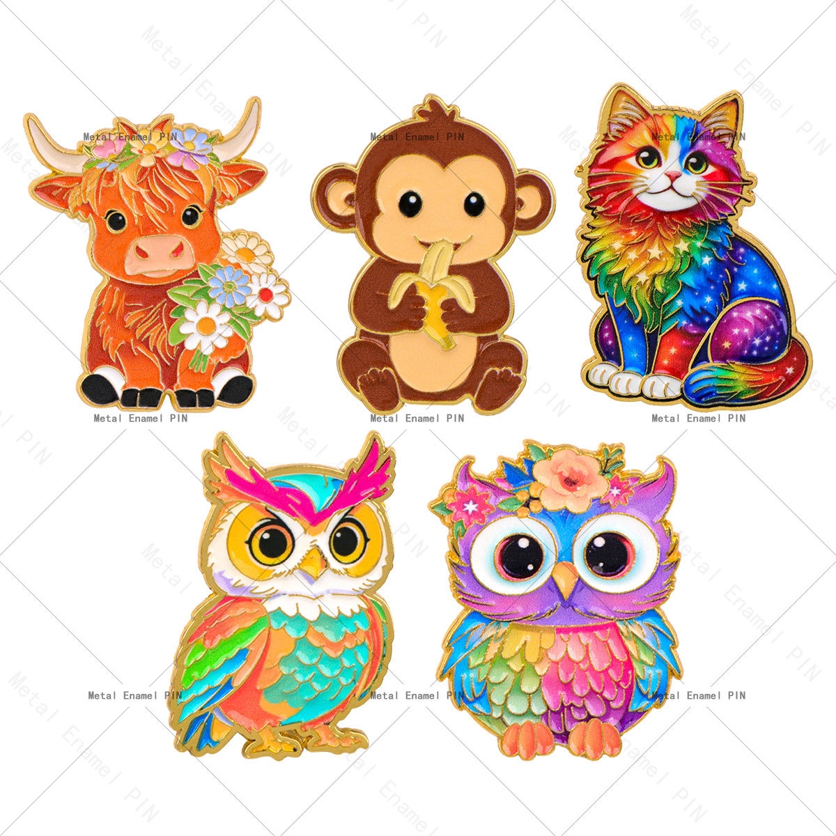 TEMU 5pcs/set Cute Cartoon Animal Lapel Enamel Pins And Brooches Badge Pins For Backpacks Bags Backpack Cool Decoration Friend For Gifts