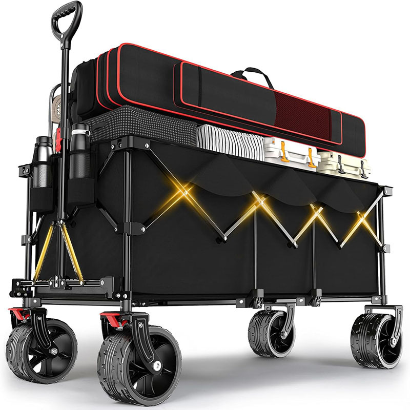 TEMU Foldable Garden Cart With 150kg Weight Capacity, Heavy Duty Foldable Utility Garden Cart With Large All Terrain Beach Wheels And Drink Carrier