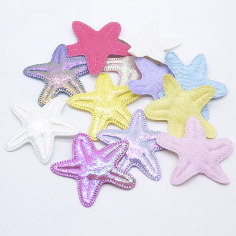 Image of 30pcs Of 6*5.3cm/2.36*2.09inch Glitter Starfish Appliqué Padded Patches Suitable For Clothing, Hats, Crafts, Sewing Supplies, Headwear, Hair Clips, And Bow Decorations