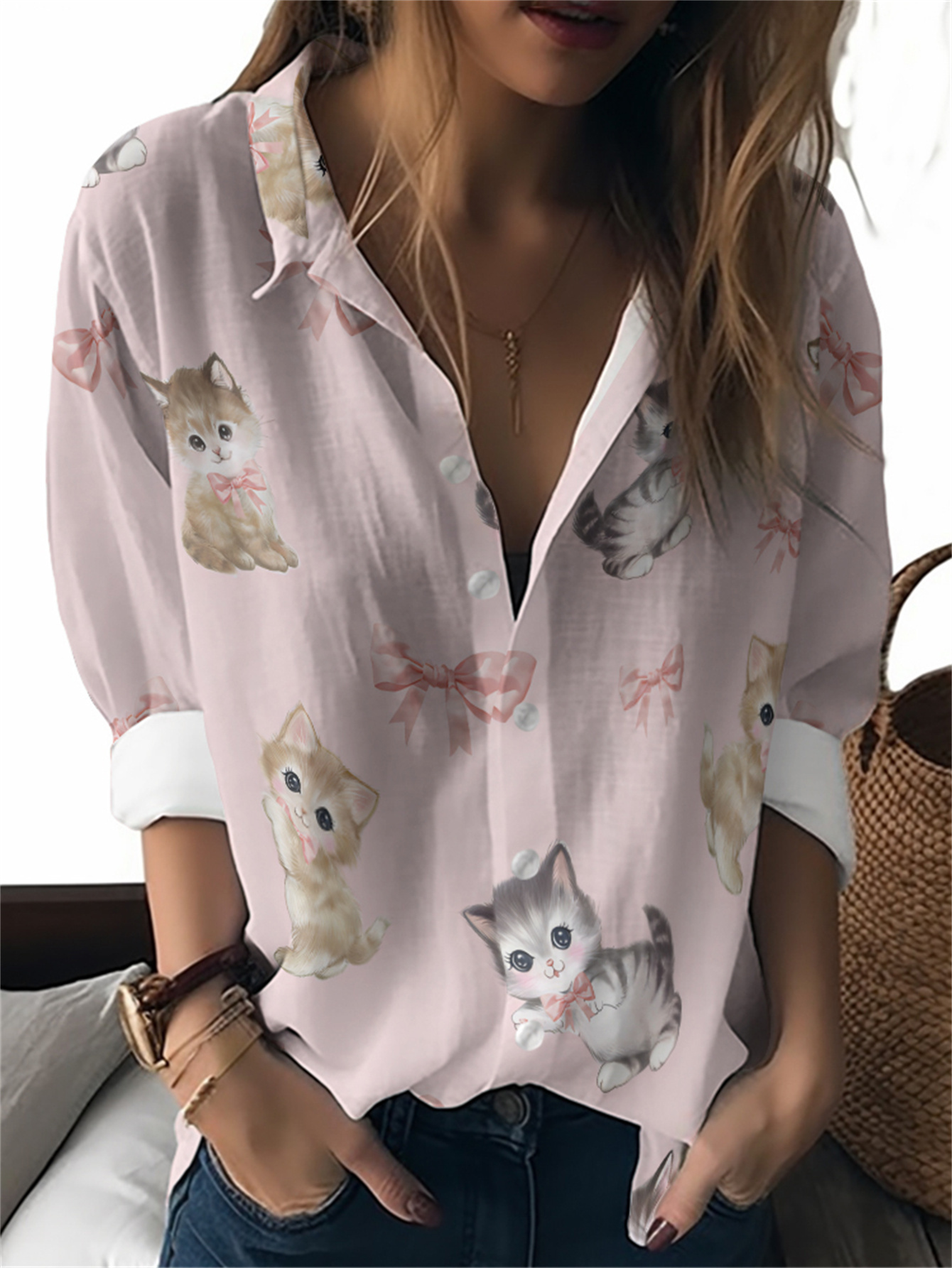 camiseta casual larga mujer estampado gato Temu Guatemala