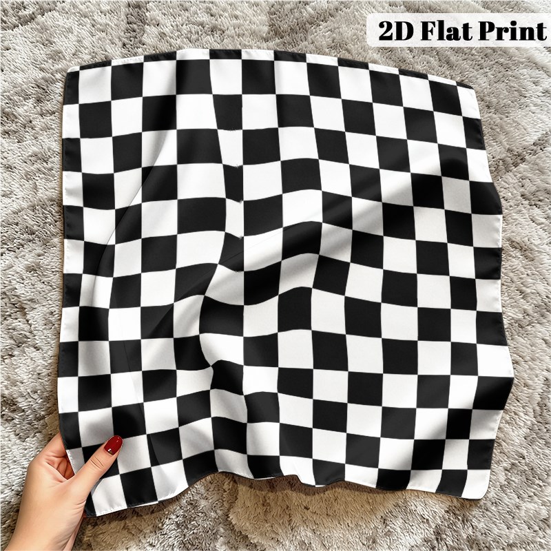 TEMU 1pc Headscarf Square Scarf, Checkerboard Pattern Fashionable Neck Shawl And Hair Accessory, Glossy Material, Soft And Lightweight - Fashionable