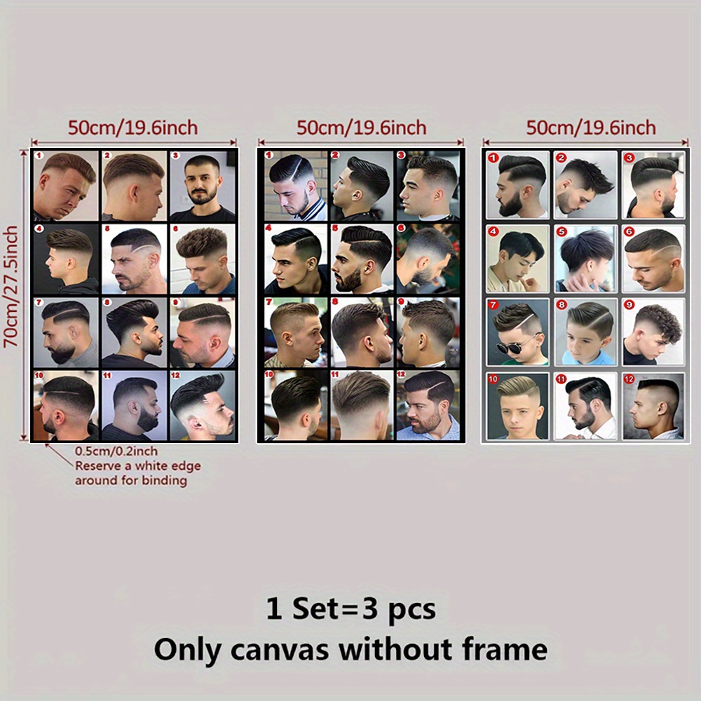TEMU 2d Flat, - Stylish 3pcs Hairdressing Salon Canvas Wall Art Set, Frameless Canvas Poster - Perfect For Decoration, Ideal For Barber Shop