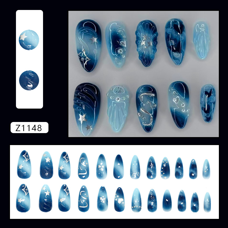 TEMU 24 stuks Draagbare Nagelstickers Nieuw 3D Ripple Hart Parel Ster Fijne Shimmer All-Match Western Verwijderbare Draagbare Nagels