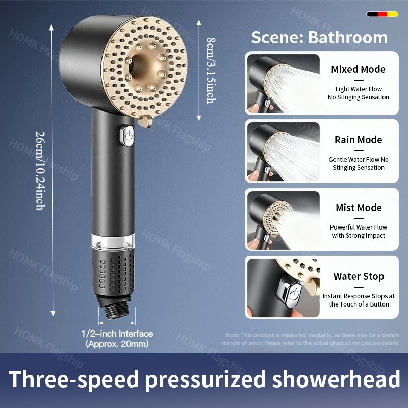 Dual Turbo Booster High Pressure Shower Head with Handheld Spray