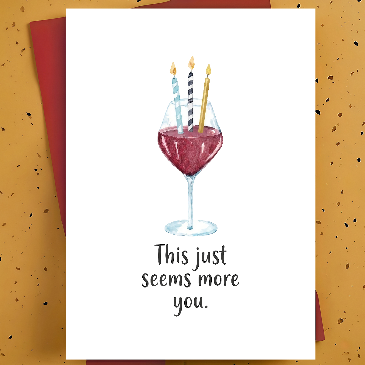 TEMU 1pc Funny Birthday Card For Best Friend, Sister - Wine Glass Candle Watercolor Illustration, Birthday Humor, Thickened, With Envelope