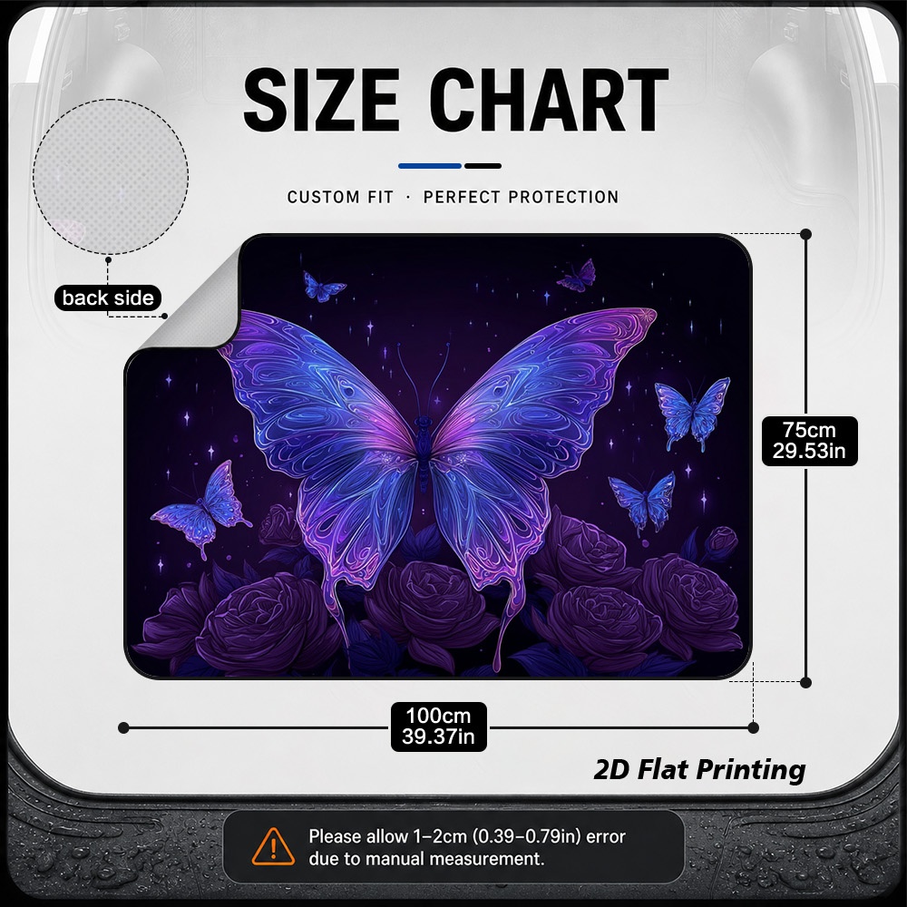 TEMU 2d Flat, 1pc Purple Butterflies And Roses Night Printed Anti-slip Car Trunk Mat, Durable Material Easy To Clean, Suitable For All Vehicles, Car
