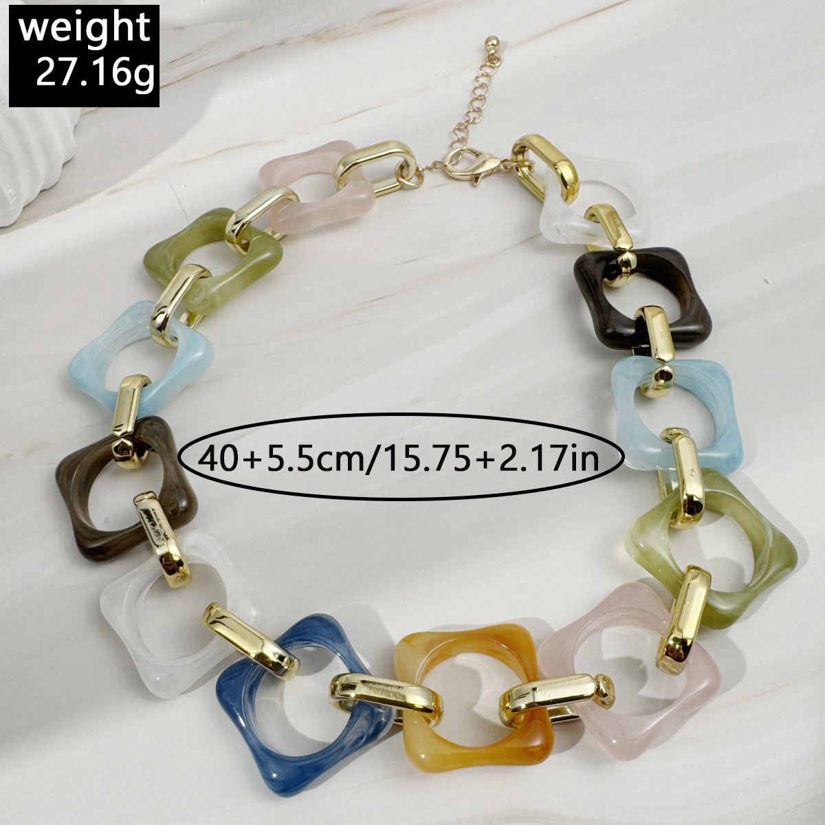 Retro Multi-color Patchwork Acrylic Choker Necklace