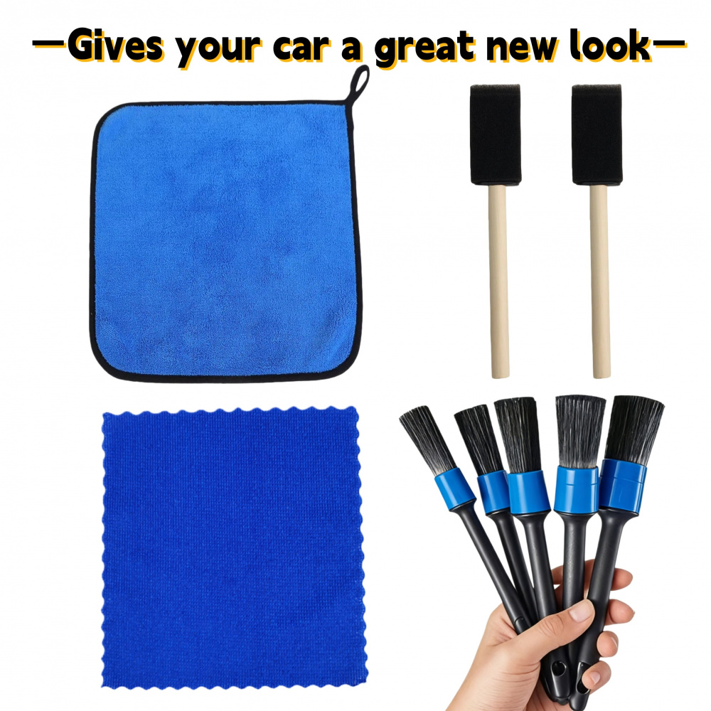 TEMU Set Of Car Cleaning Tools: Detail Brush, Cleaning Sponge, Wheel Brush, Dust Removal Brush, Car Washing Cloth, Etc., The Needs Of Daily Car