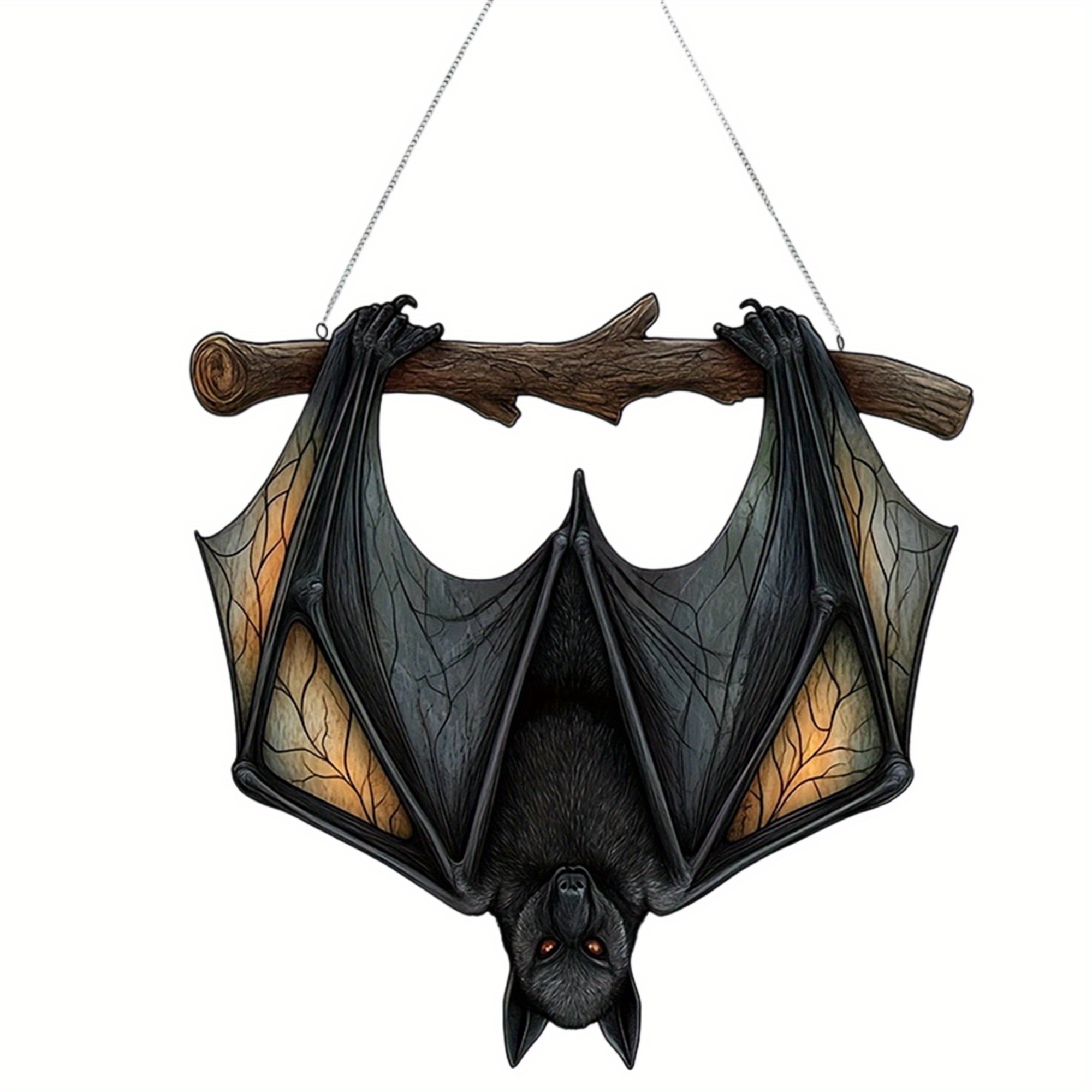 TEMU Decorazione da appendere alla finestra in acrilico a forma di pipistrello 2D piatto per Halloween con rossi e catena di sospensione, decorazione