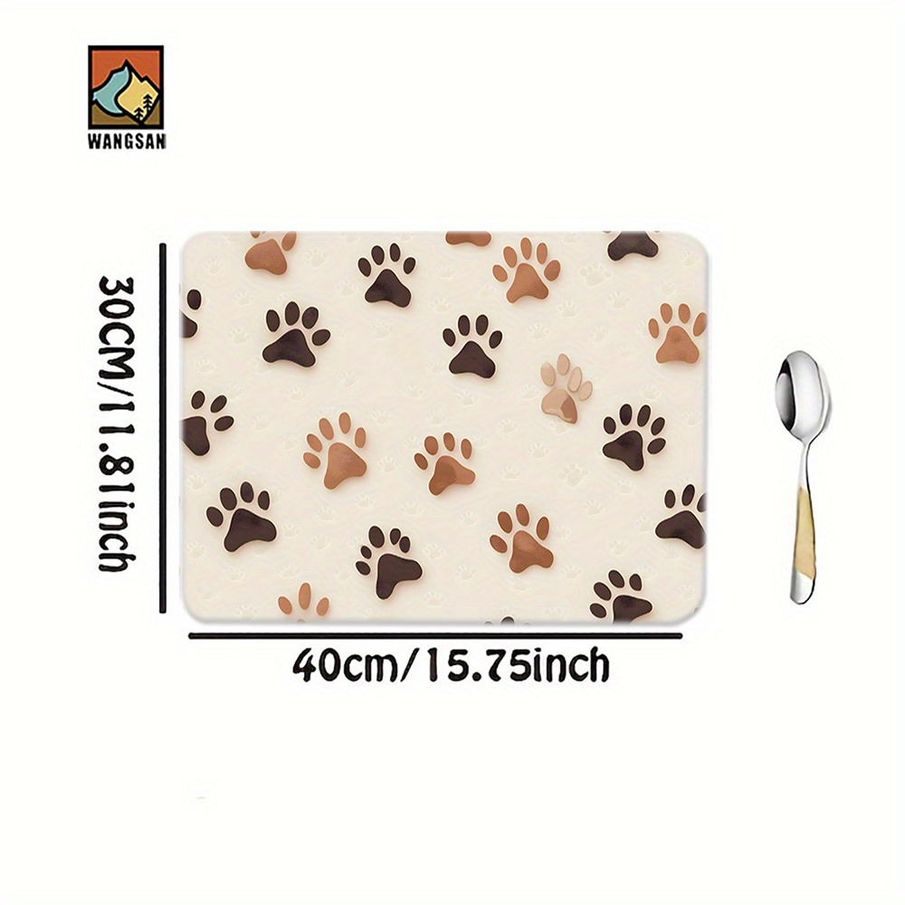 TEMU 1pc Beige & Brown Paw Print Non-slip Surface Protector Mat - Easy-clean Kitchen, Washing Machine, Microwave, Coffee Maker Mat - Mat For Pets -