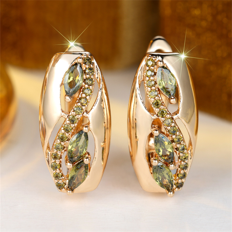 TEMU A Pair Of Golden Marquise-cut Full-olive Green Synthetic Synthetic Cubic Zirconiaia Earrings