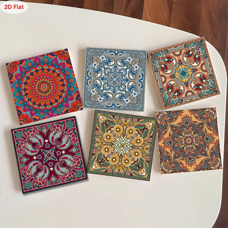 TEMU 6pcs Pack Wood Coasters Suitable For Bars, Cafes, Home Decor - Wood Table Protectors With Elegant Patterns, Hand Washable Savers For Hot Drinks,