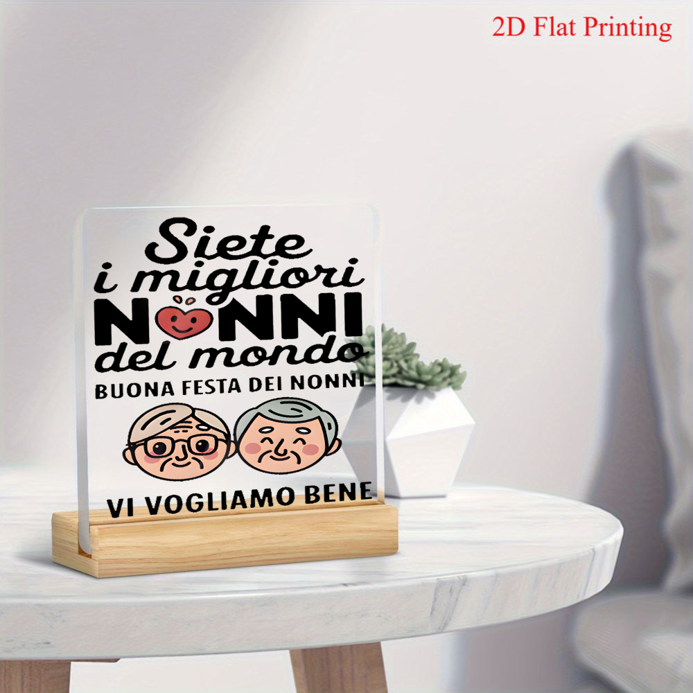 TEMU 2d Flat - [2d Flat] Acrylic Decorative Piece In 2d Featuring The Italian 'world's Best Grandparents', Accompanied By Quotes And Cartoon