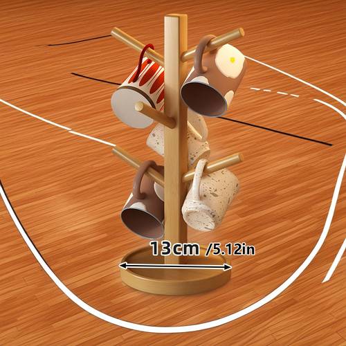6 hook vintage cup rack durable wood mug display kitchen utensil storage rack entryway key and clothing shelf bathroom towel rack