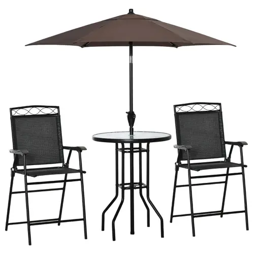 4pcs outdoor patio dining furniture set 2 folding chairs adjustable angle umbrella wave textured tempered glass dinner table black