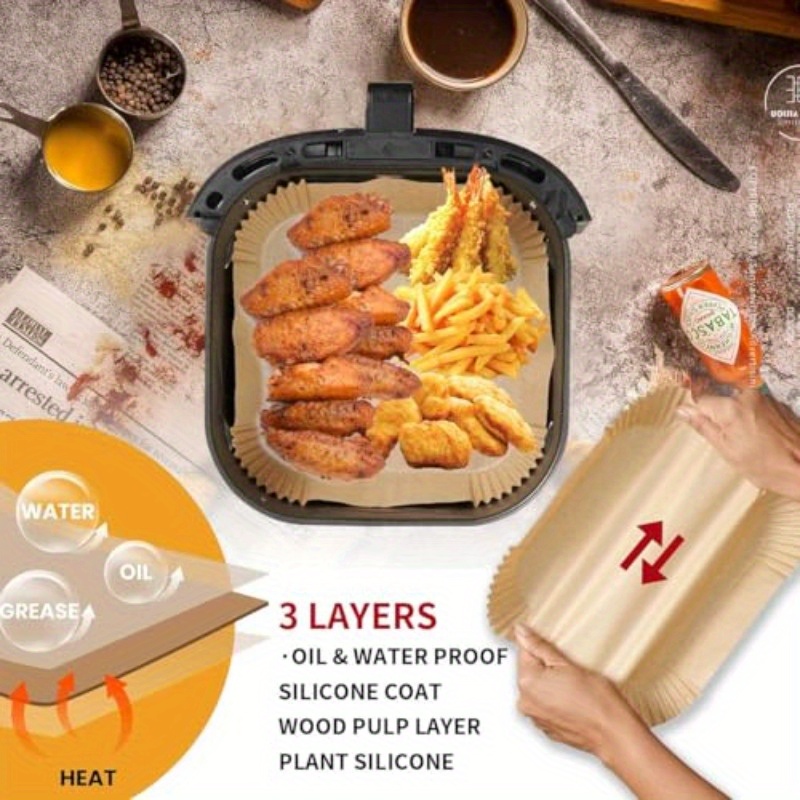 air fryer paper liners 200pcs parchment paper 8 inch sheets square air fryer disposable liner for 58  fryer baking roasting microwave nonstick and oil proof for easy  -stick, oil proof, compatible with 5-8  fryers, oven, microwave, toaster - heavy-duty parchment paper sheets for easy  , fits large families & commercial kitchens - disposable baking, roasting, frying liners, kitchen essentials,  , oilproof Product details 2
