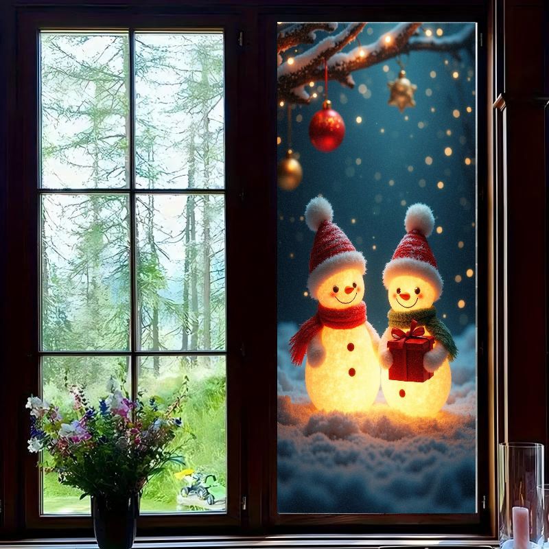 1 stuks Gloeiende Sneeuwpop Raamfolie - Statische Raamdecoratie met Gloeiende Sneeuwpop, Verwijderbare & Herbruikbare PVC Sticker voor Kerstmis, Nieuwjaar