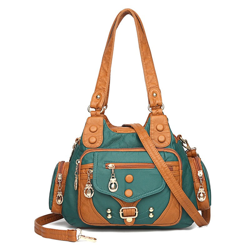 TEMU New Contrasting Bag Cross-border Rivet Washed Women's Bag Single-shoulder Cross-body Soft Large Capacity