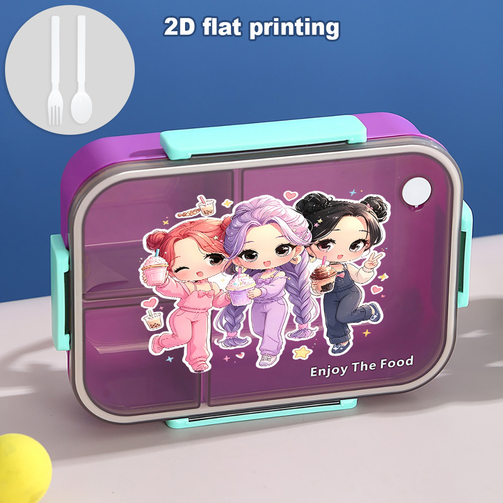 TEMU 1pc Bento Box Lunch Box, 2d Flat Cute Character Pattern Printing, Suitable For , Office And Outdoor Dining, Cartoon Printing
