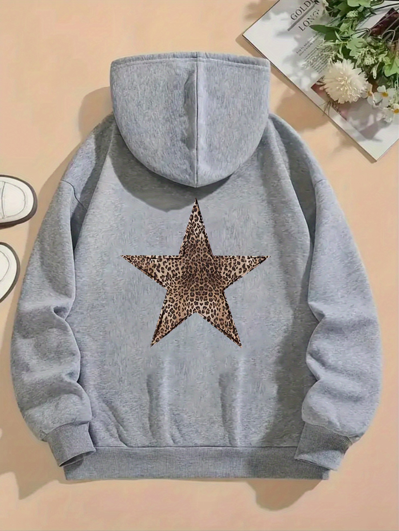 womens leopard star graphic print hooded sweatshirt Temu Saudi