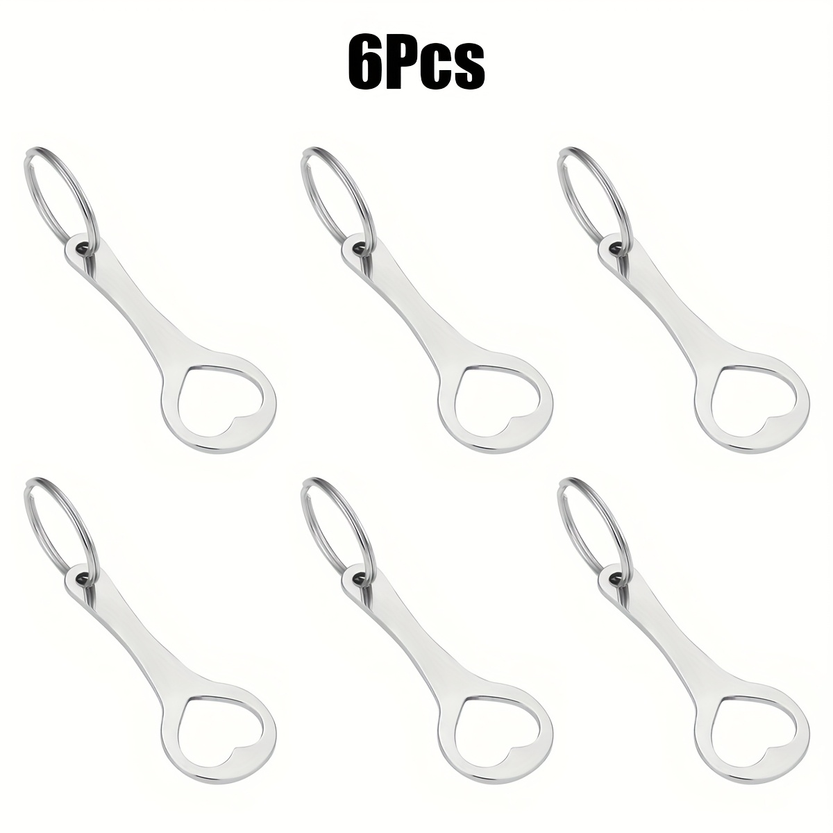Image of 6pcs Set Stainless Steel Keychain Convenient Bottle Opener Keychain Stainless Steel Keychain Supermarket Shopping Cart