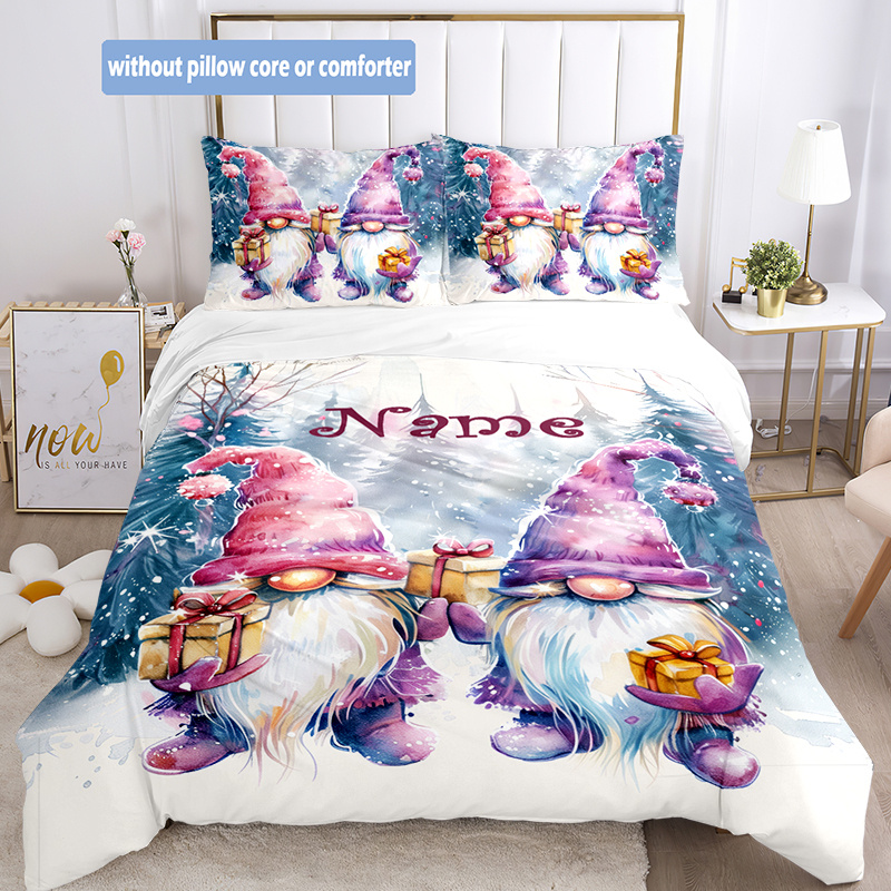 

3pcs Personalized Christmas Dwarf Bedding Set, Cartoon Print, Tear Resistant, , Machine Washable, With Zipper Closure, Includes 1 Duvet Cover & 2 Pillowcases, For Bedroom Decor