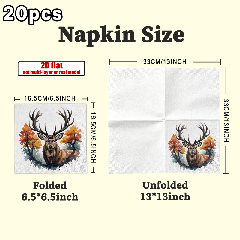 TEMU Lot de 20 serviettes de table plates 2D, biche d'automne avec arbres, serviettes à main pour invités en papier décoratif, - printemps été,