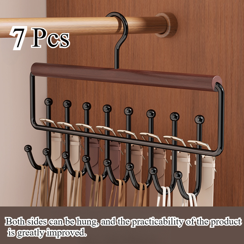 TEMU 7pcs Wooden Sling Multifunctional Hook Hanger Underwear Vest Bag Hat Storage Artifact Home Dormitory Solid Wood Metal Hook Clothes Hanger,