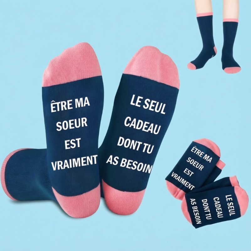 TEMU 1 Paire de Chaussettes pour Femme avec Imprimé Français Créatif, au Design Color-block pour un Look Unique et Accrocheur. Convient pour les