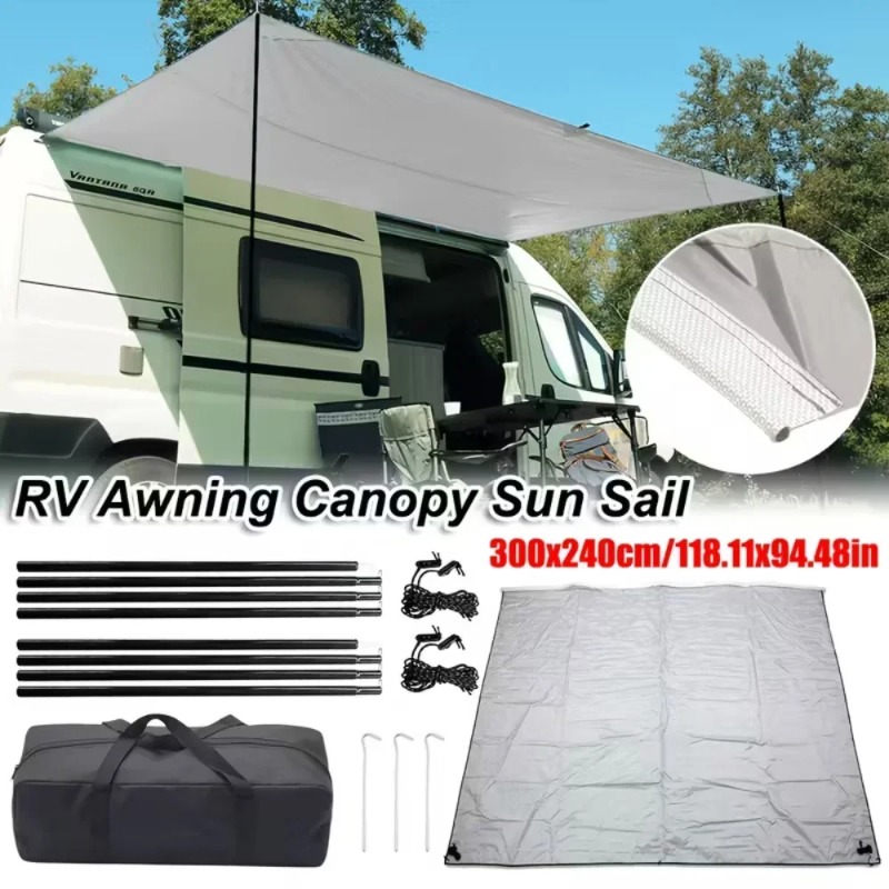 Camping Awning Canopy Sun Sail For Motorhome With Piping Attachment 3x2.4m Durable Rv Additions