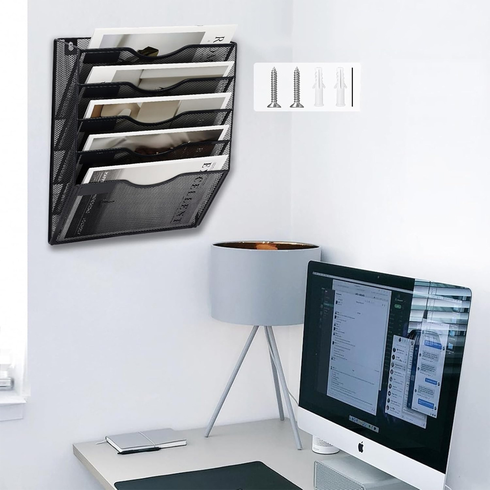 TEMU Magazine Rack, Multi-functional Wall-mounted Book Organizer With 5 Layers In A Grid Format, Equipped With Installation Screws, Space. Suitable
