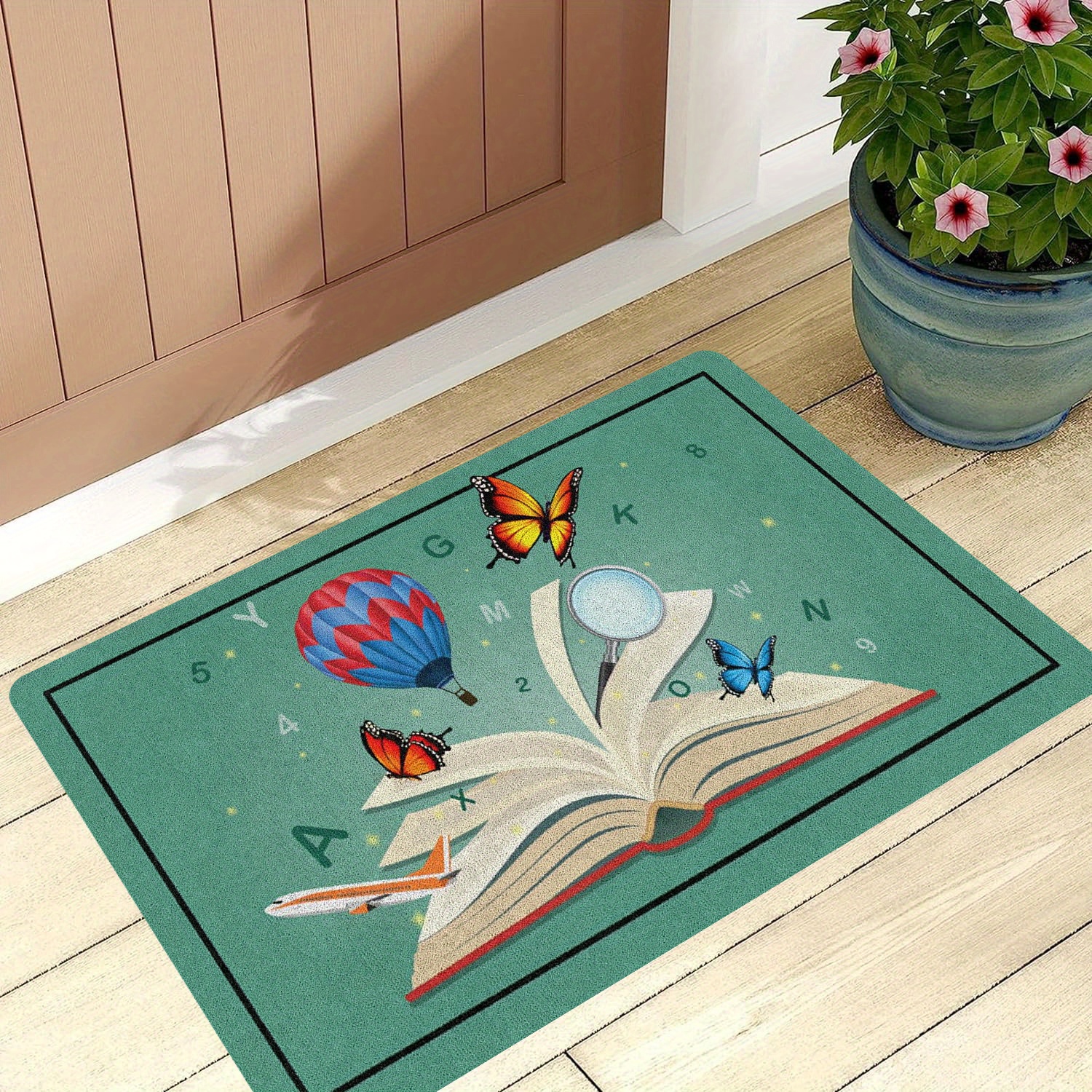 TEMU 1pc Of Colorful Flannel Carpet With Printed Patterns For Learning And , Thin And , In Multiple Sizes, Washable For Doorways, Living Rooms, And