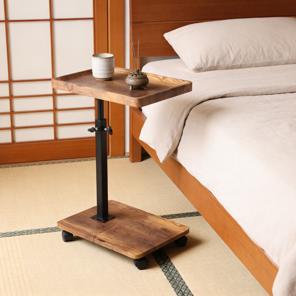 TEMU Side Table With Wheels, Wooden Side Table, Living Room Sofa Side Table, Height Adjustable (45-80 Cm), 360Â° Rotating, Suitable For Living Room,