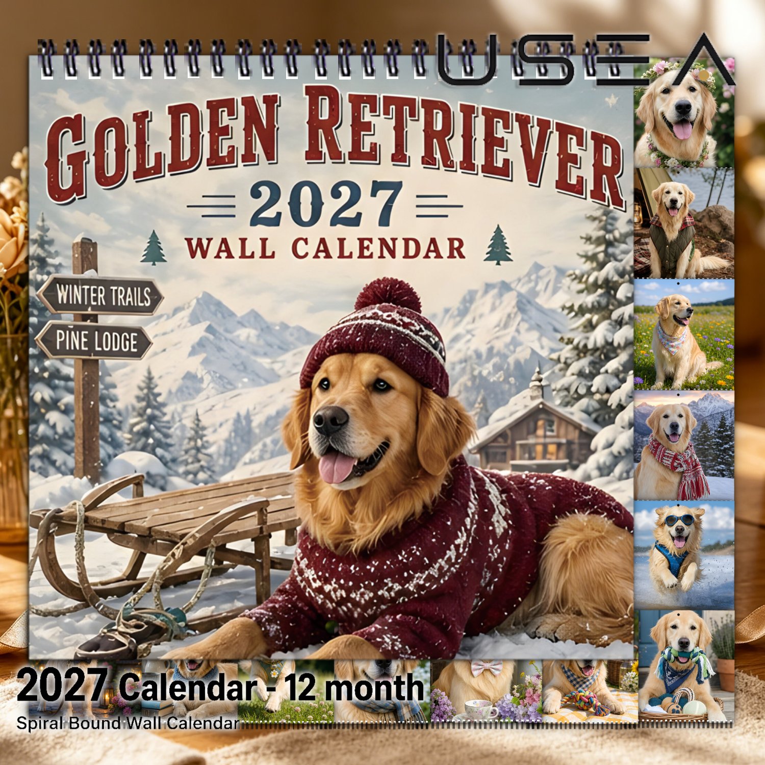 TEMU 2027 Wall Calendar Hanging Wall Calendar, 12-month Yearly Organizer, Monthly Planner, Twin Wire Spiral Binding, Square Calendar, Rustic Winter