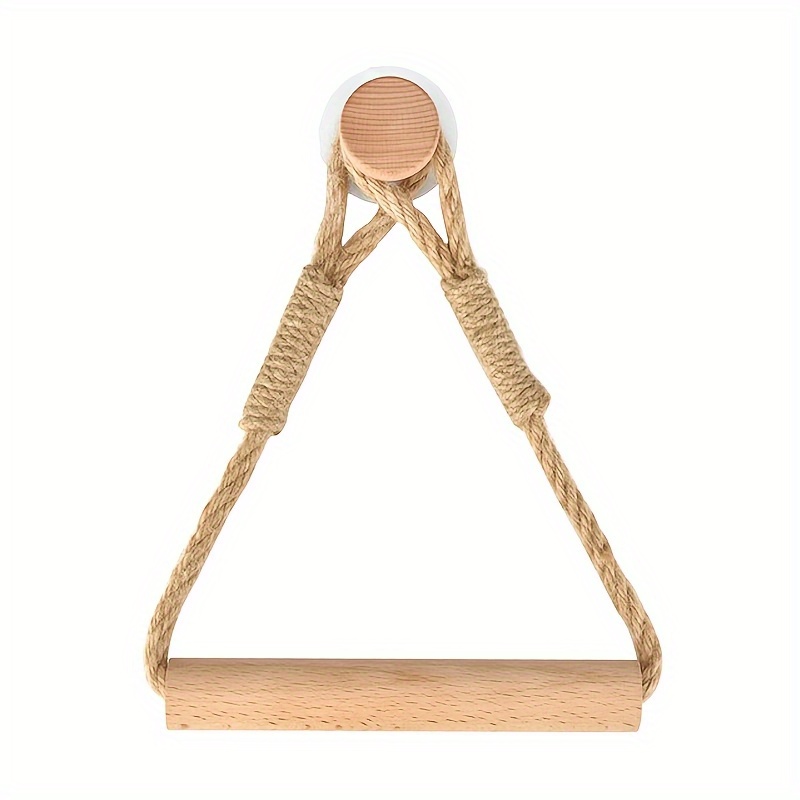 Image of 1pc Natural Wood & Hemp Rope Towel Holder - Self-adhesive No-drill Wall-mounted Bathroom Organizer, Rustic Modern Towel & Toilet , Wood For Installation (suitable For Smooth Walls)
