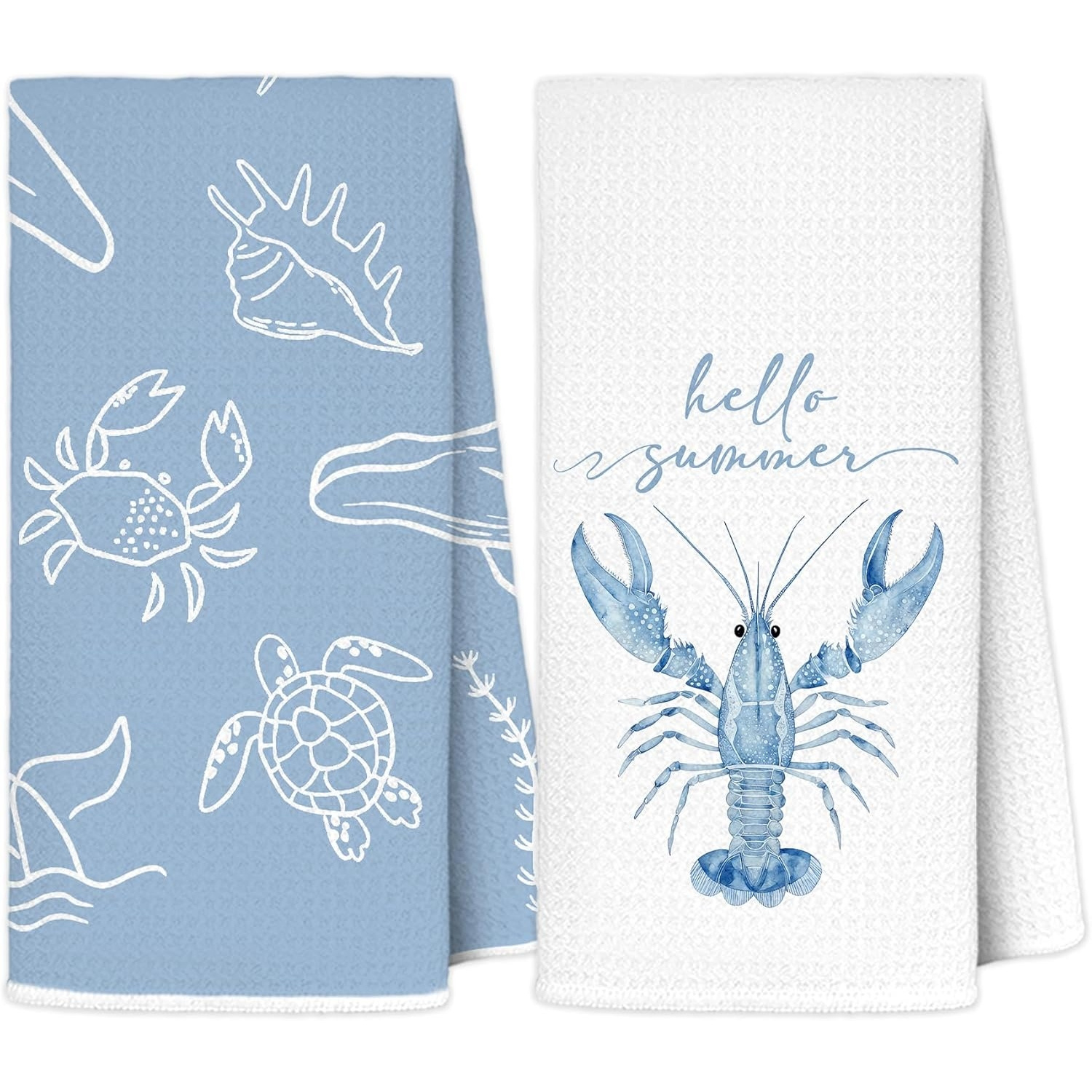 TEMU Cleaning Cloth 2pcs Kitchen Towel, Seaside Nautical Style Beach Towel, Suitable For Kitchen - Starfish And Lobster Print Microfiber Cloth,