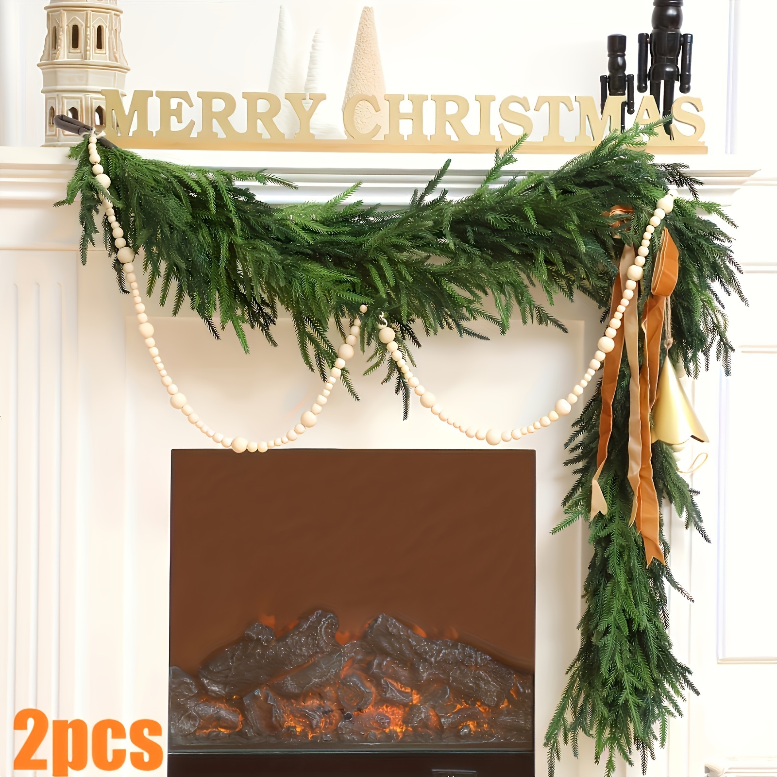 2pcs(6 Feet 1100 Oz/2.43 Lbs) Deluxe Norfolk Pine Wreath Realistic Norfolk Pine Wreath Green Wreath Holiday Fireplace Table Indoor Outdoor Wedding Decoration(6 Feet)